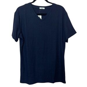 Coofandy Blue Ribbed V-Neck T-Shirt. Size L